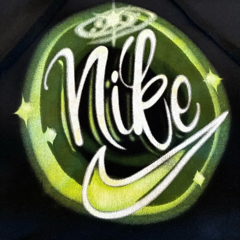 Nike Air Brush Fleece Pullover Hoodie Black/Green Size S Rare - Picture 2 of 5